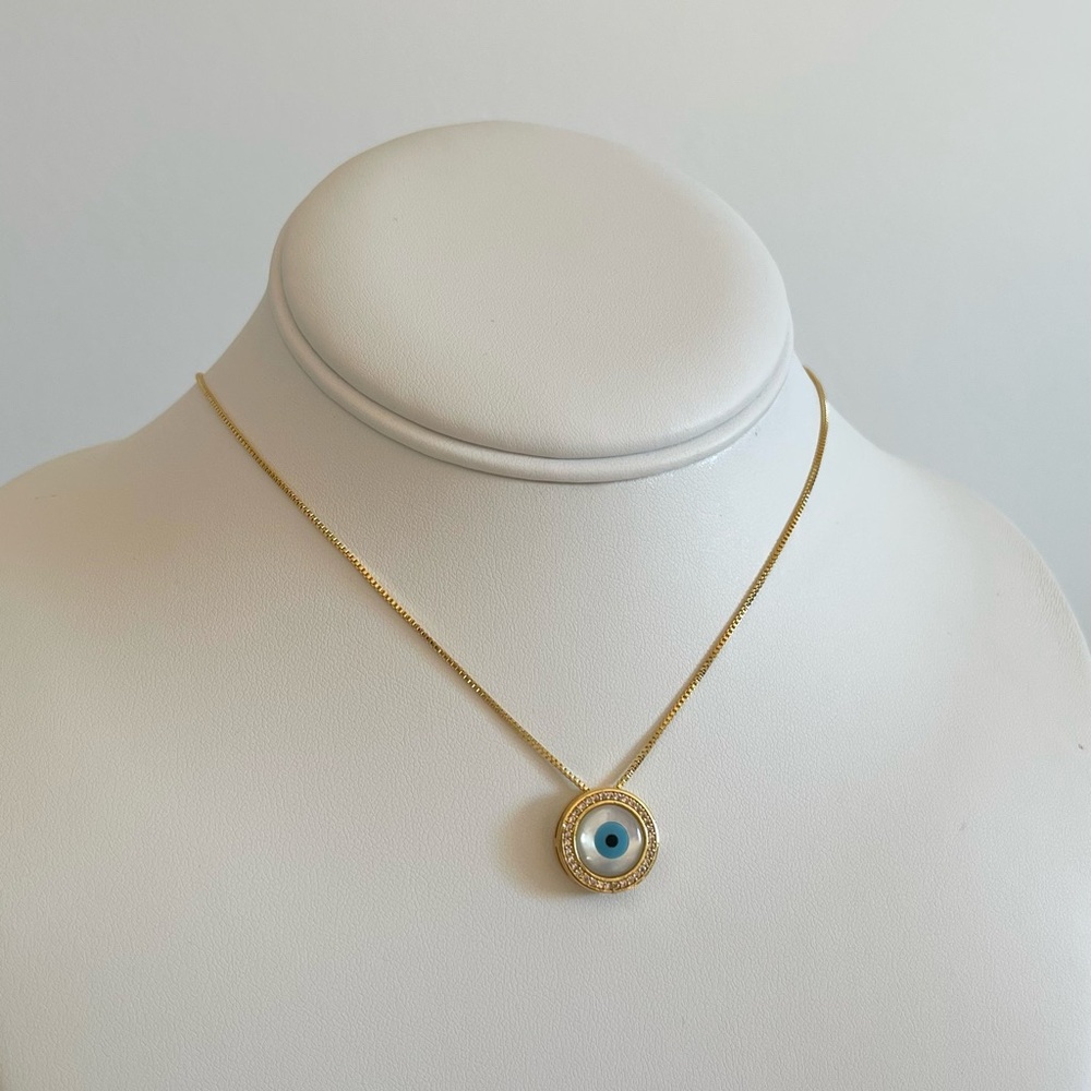 NEW 18K Gold Diamond Evil Eye Necklace